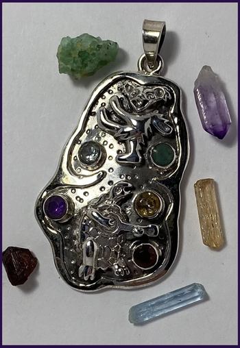 sterling silver terrapin and bear pendant with gemstones