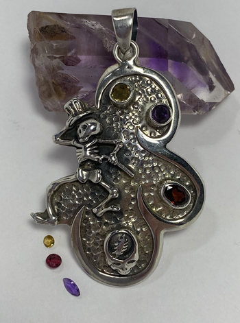 sterling silver dancing skeleton pendant amethyst garnet citrine