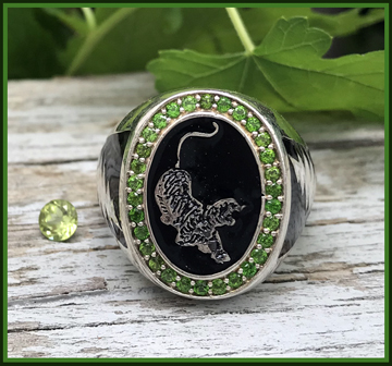 Garcia Tiger with green tsavorite garnets sterling silver ring