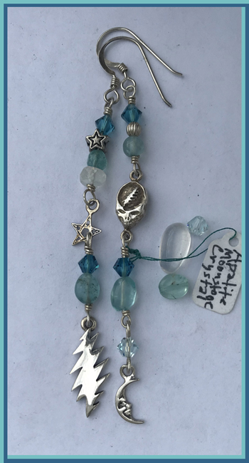 apatita, moonstone, pear; GD Galaxy earrings