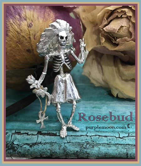 sterling silver rosebud skeleton pendant