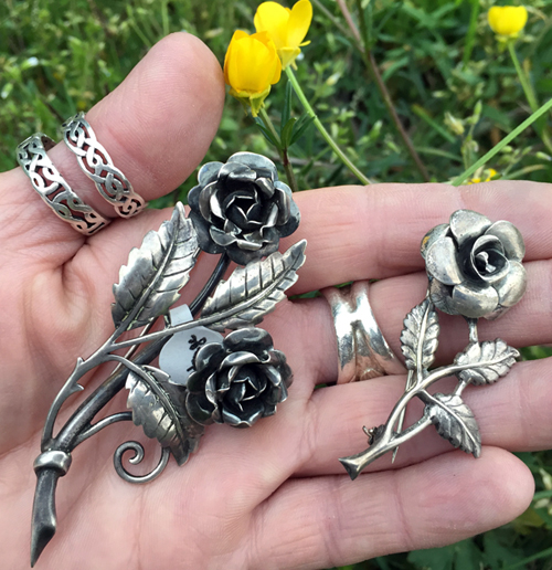 vintage sterling silver rose pins