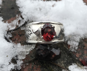 sterling silver bolt ring with garnet